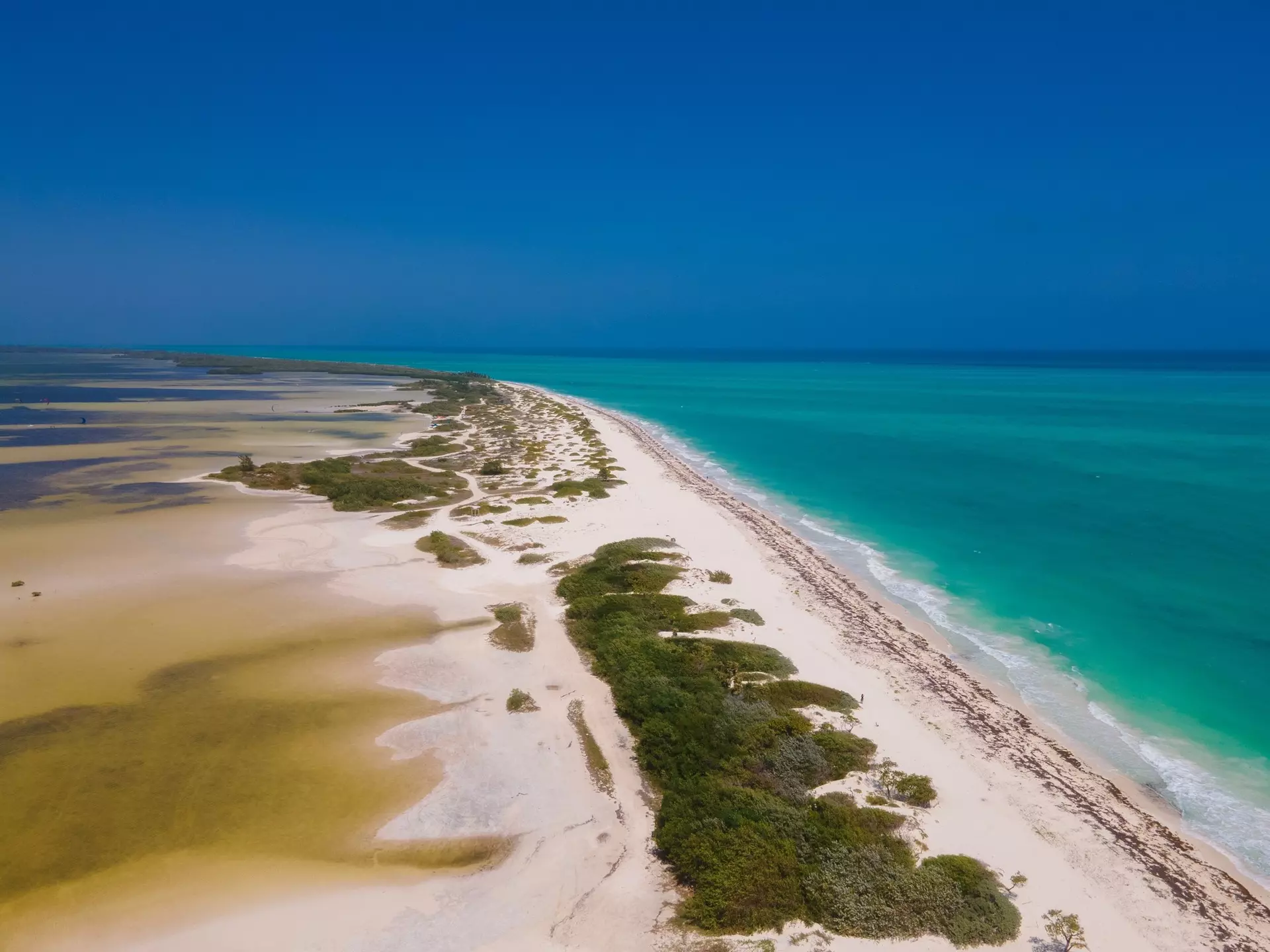 Aerial view of Isla Blanca near Cancun in Mexico. 