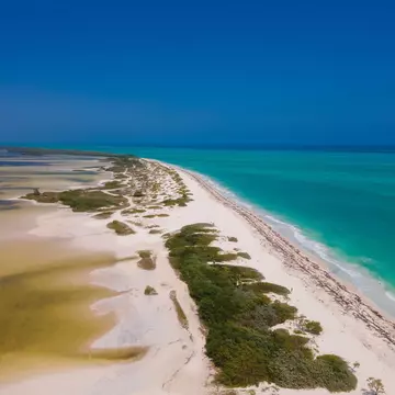 Aerial view of Isla Blanca near Cancun in Mexico. 