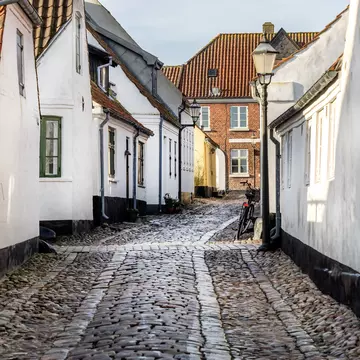 Homes on cobbled streets in Ribe in Denmark