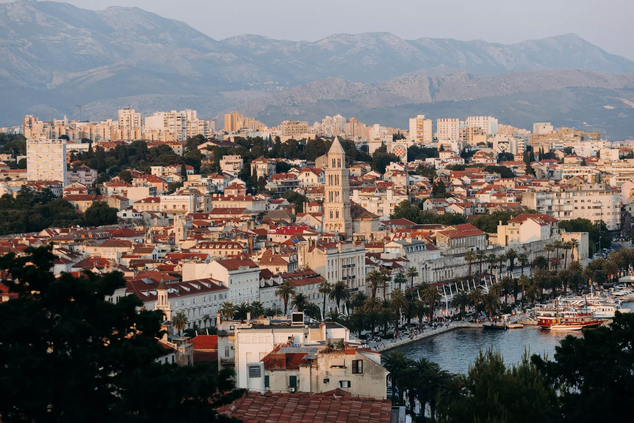 A view of Split at sunset from Marjan Hill