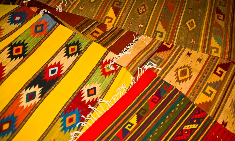 High angle view of carpets, Teotitlan Del Valle, Oaxaca State, Mexico