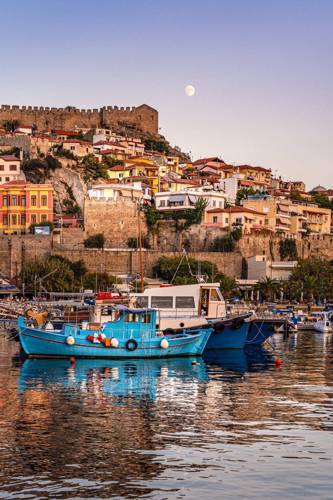 View of boats in the harbor of Panagia (old town) of Kavala, Greece.