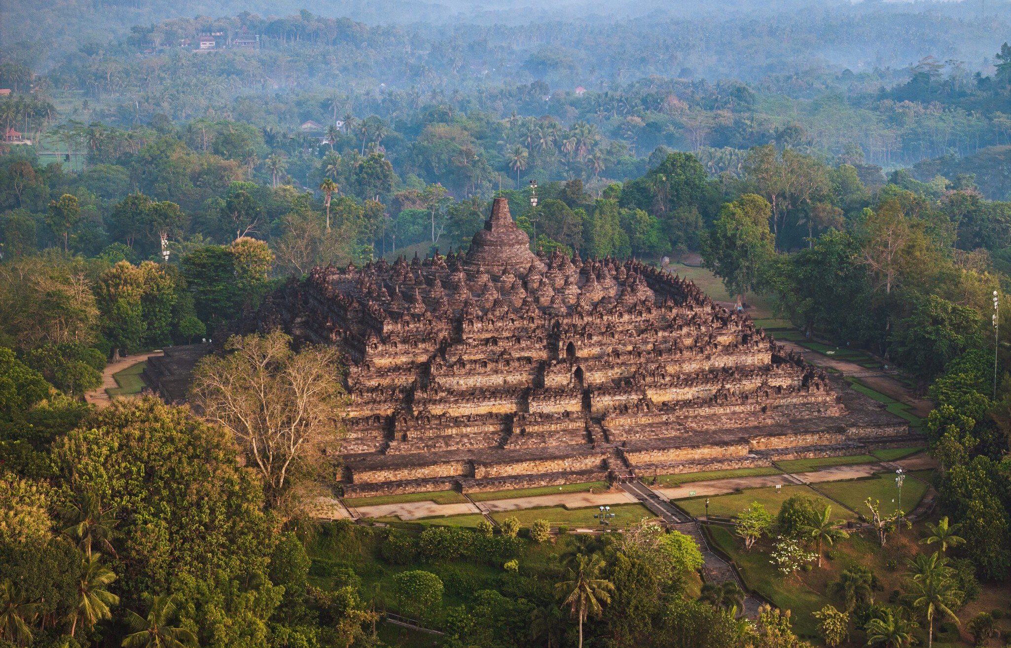 Aerial view of Borobudur temple at sunrise, Yogyakarta. Java, Indonesia, License Type: media, Download Time: 2025-02-06T21:38:17.000Z, User: katelyn.perry_lonelyplanet, Editorial: false, purchase_order: 65050 - Digital Destinations and Articles, job: wip, client: wip, other: Katelyn Perry