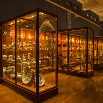 Ceramics on display inside the Chhatrapati Shivaji Maharaj Vastu Sangrahalaya museum in Mumbai.