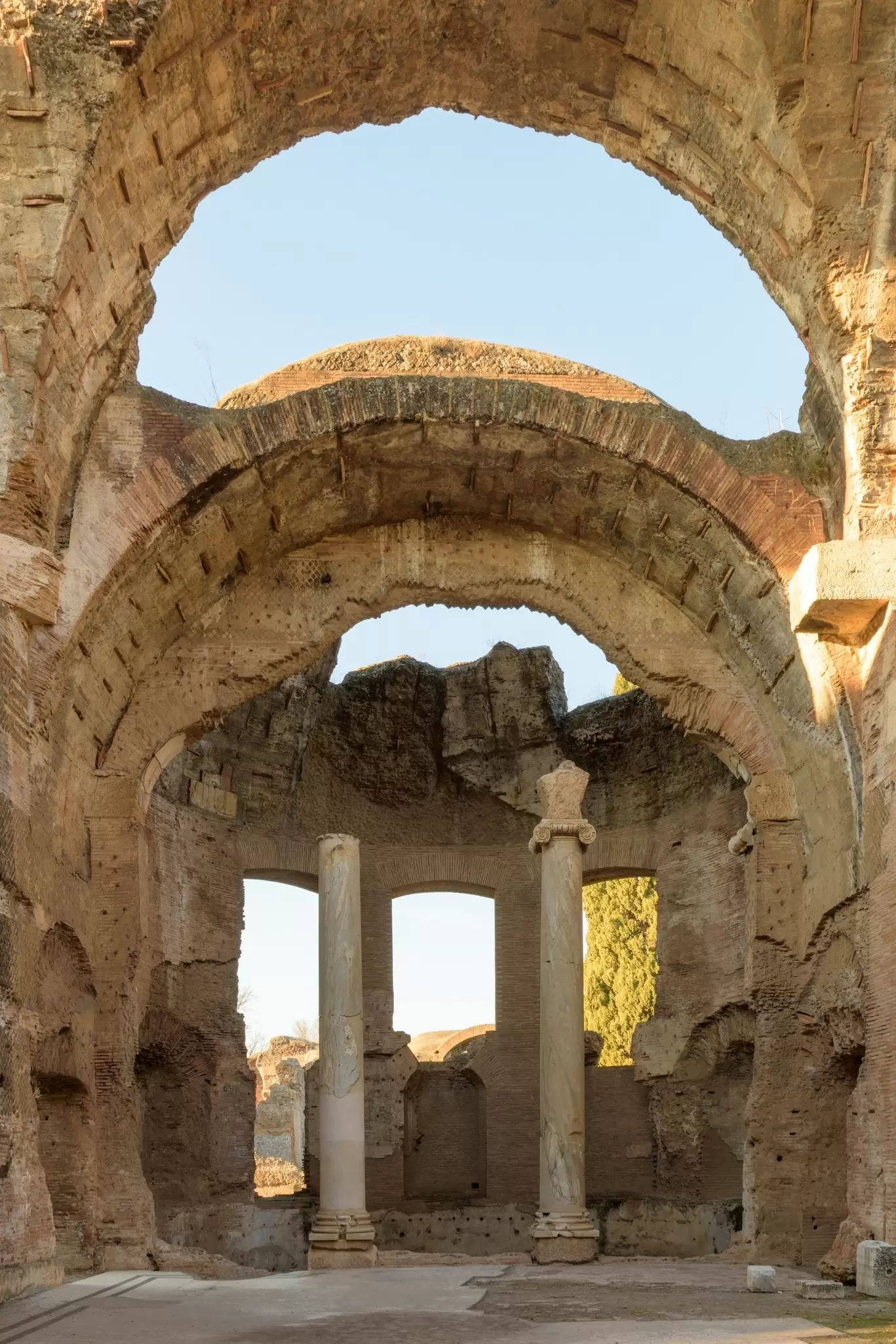 The ruins of the Great Baths inside the villa of Emperor Hadrian near Tivoli.