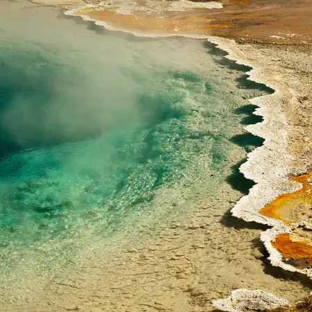 Silex Spring, a hot spring in the Lower Geyser Basin. Yellowstone National Park, Wyoming. September 2025.