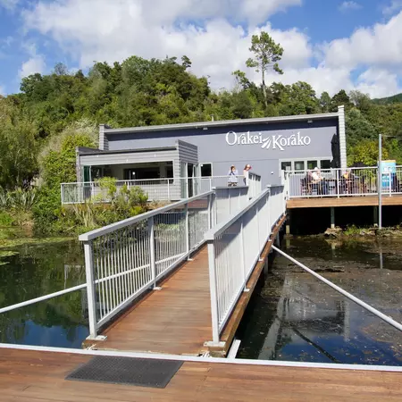 The boat dock at Orakei Korako Geothermal Park between Rotorua and Taupō in New Zealand (Aotearoa).