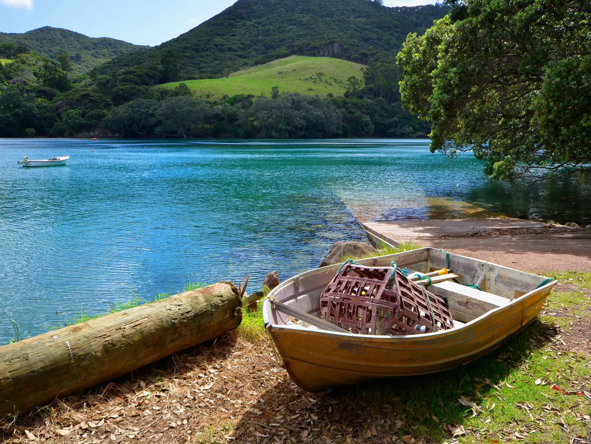 Rowing Boat at Port Fitzroy Wharf, Great Barrier Island, Hauraki Gulf, New Zealand. Image shot 03/2012. Exact date unknown.