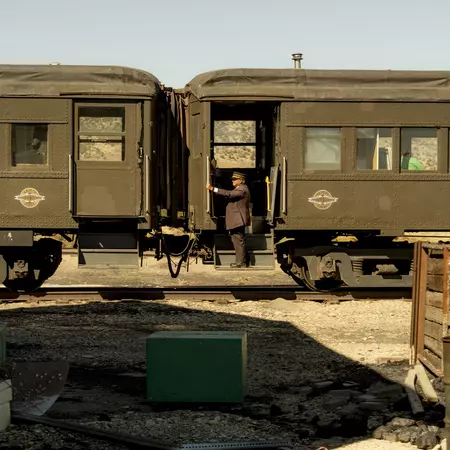 A train outdoors at the Nevada Northern Railway Museum