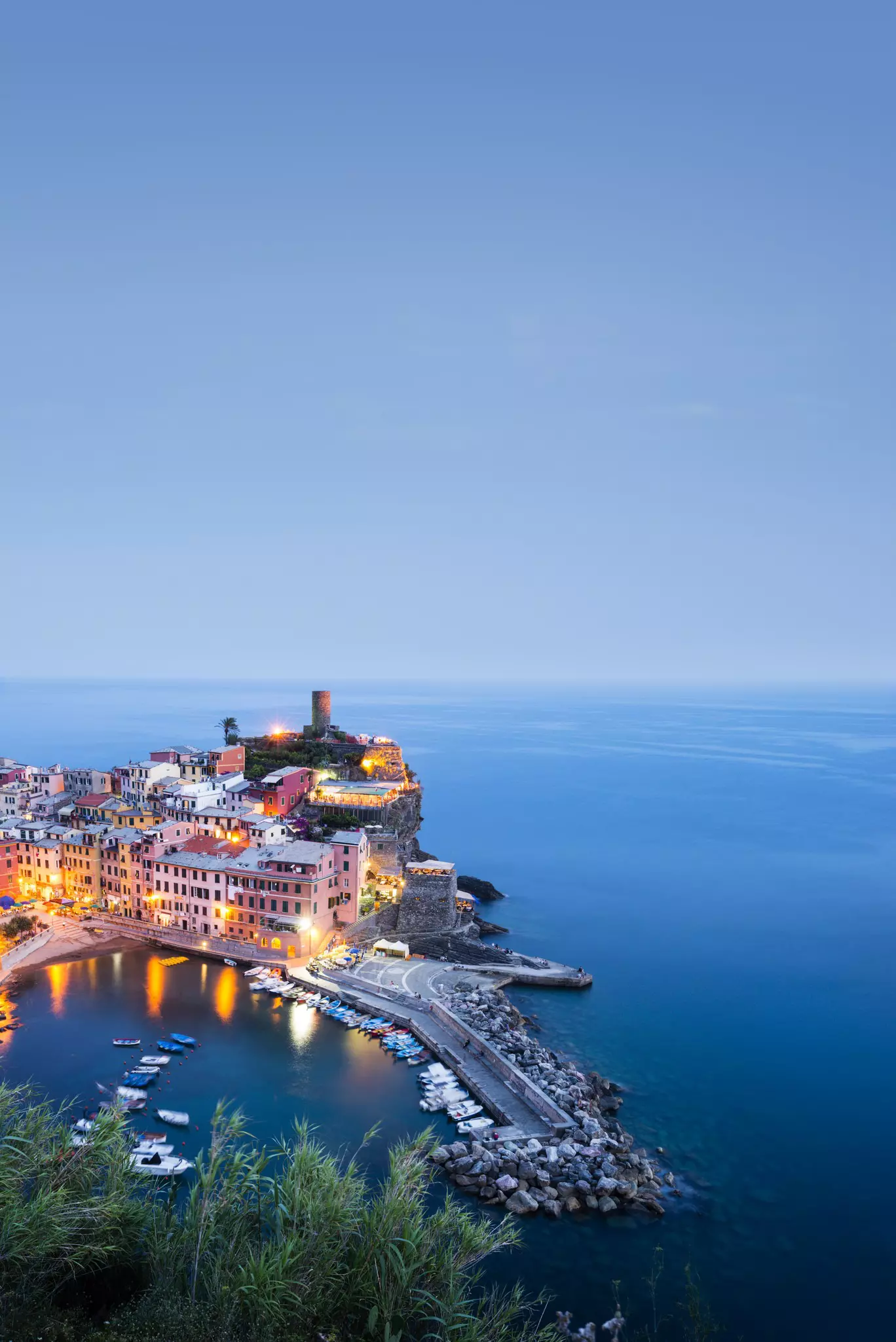 An evening view of the village of Vernazza.