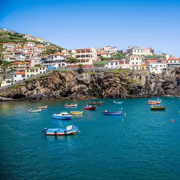Madeira Island, Camara de Lobos, harbor views - stock photo