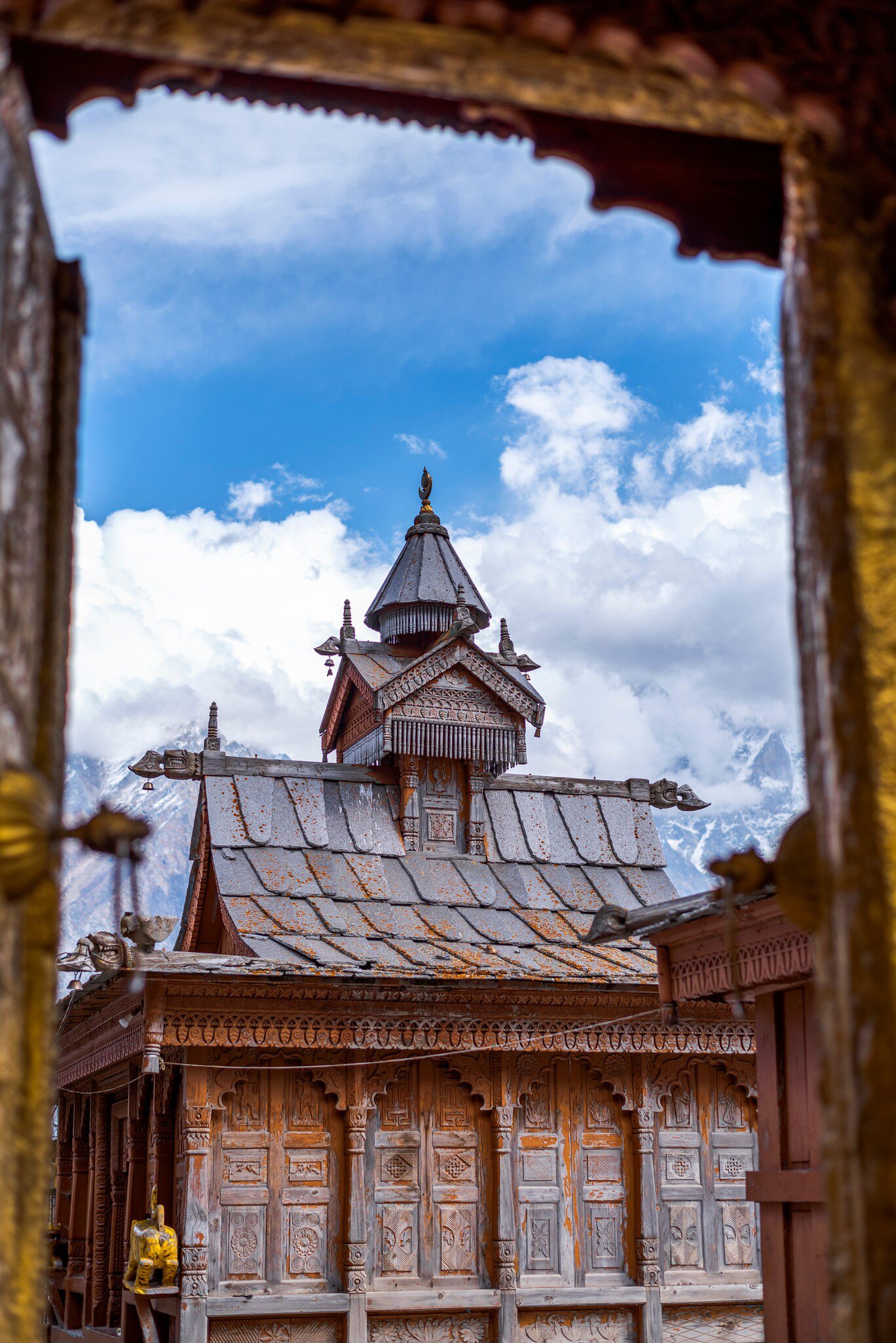 Facade of Narayan Nagini Temple in Kalpa Valley, Himanchal Pradesh, India.