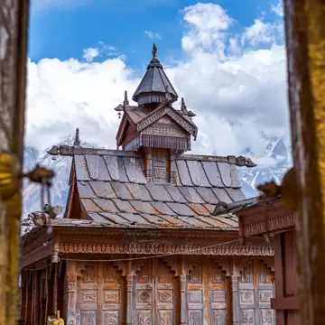 Facade of Narayan Nagini Temple in Kalpa Valley, Himanchal Pradesh, India.