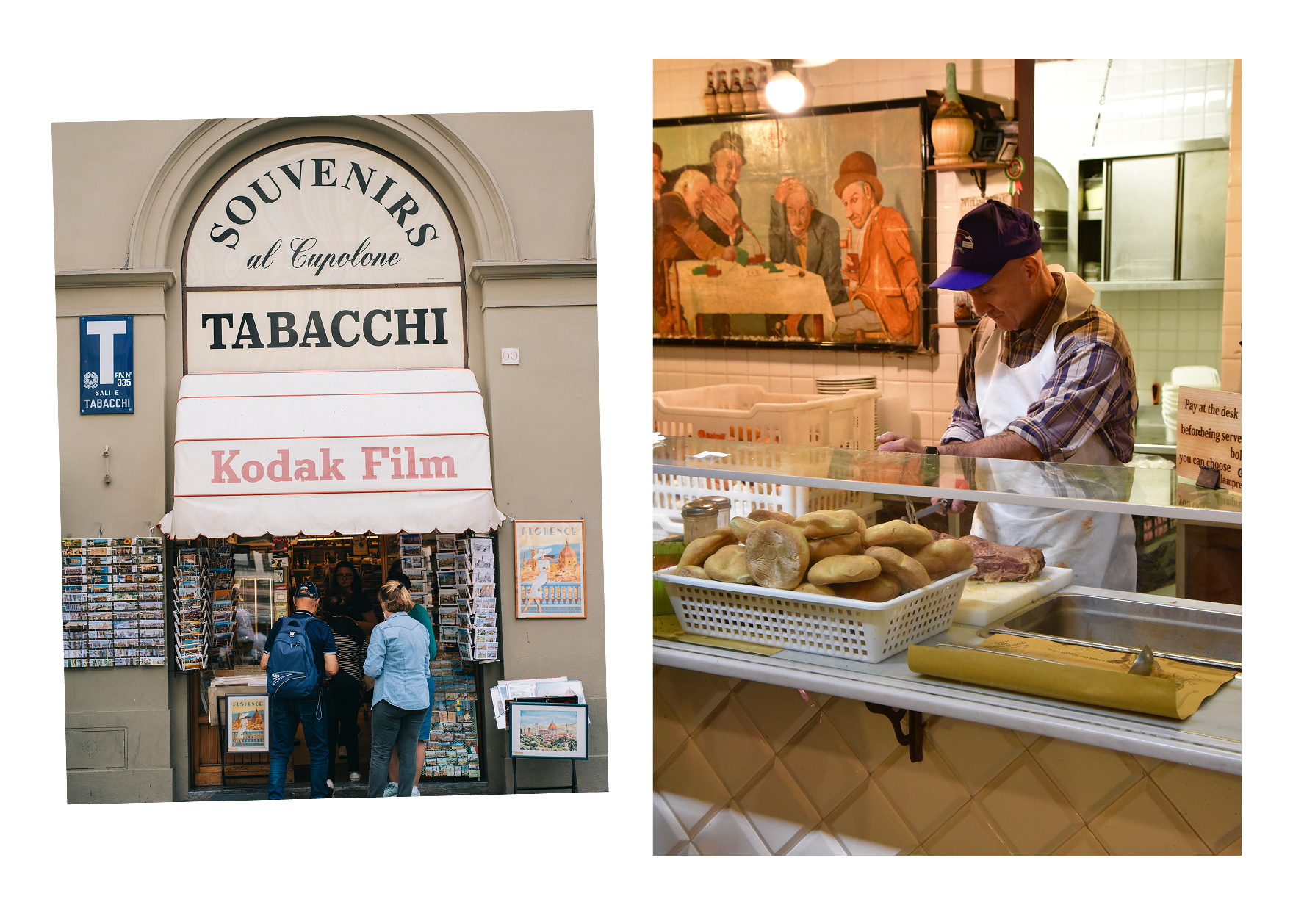 Left: Old Kodak film camera shop; Right: Butcher shop