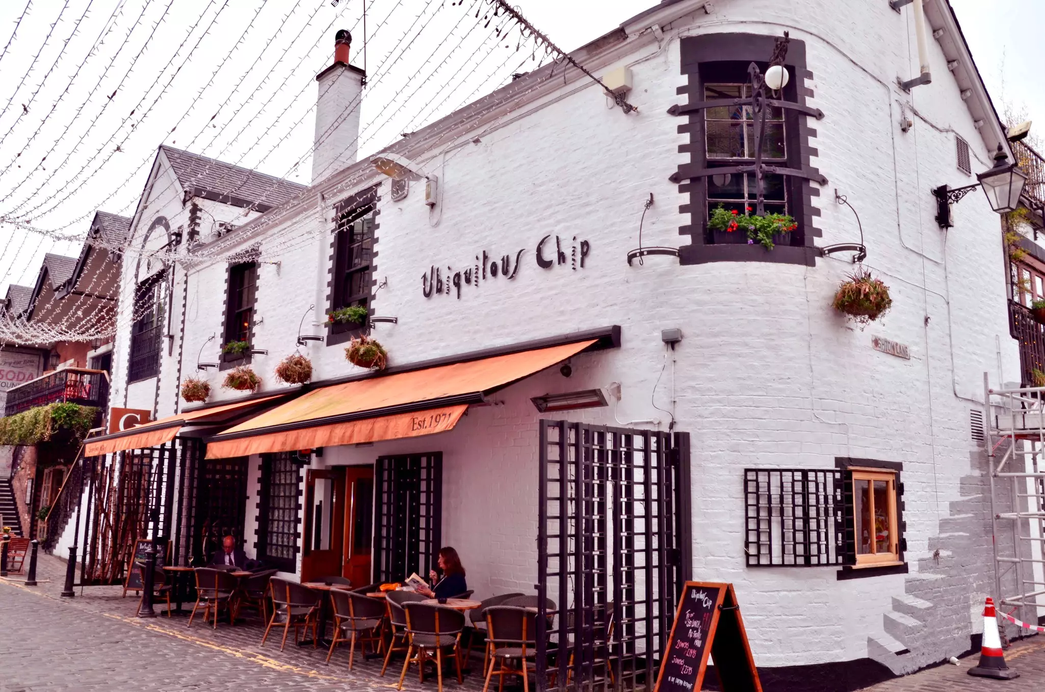 A view of the Ubiquitous Chip restaurant in Ashton La, Glasgow, Scotland.