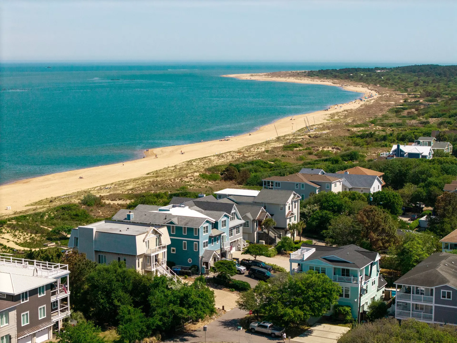 Houses along the beach in Virginia Beach, Virginia. 