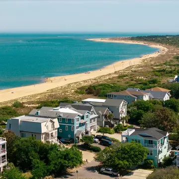 Houses along the beach in Virginia Beach, Virginia. 