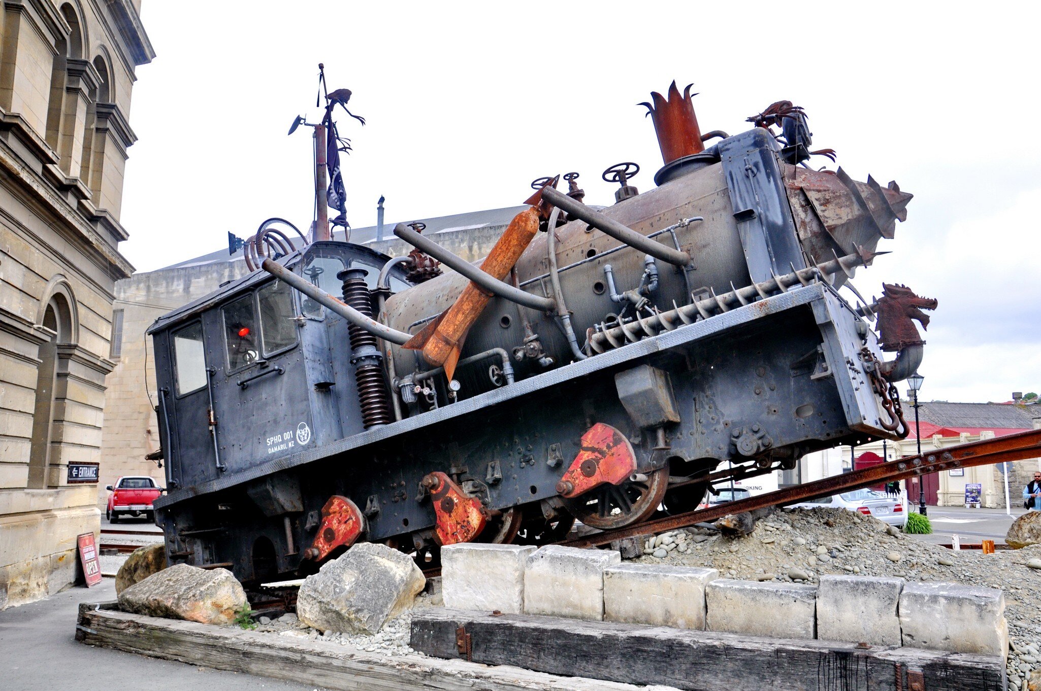 December 3, 2016: An old train at Steampunk HQ, which portrays an industrial version of steampunk in the coastal town of Oamaru.