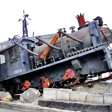 December 3, 2016: An old train at Steampunk HQ, which portrays an industrial version of steampunk in the coastal town of Oamaru.