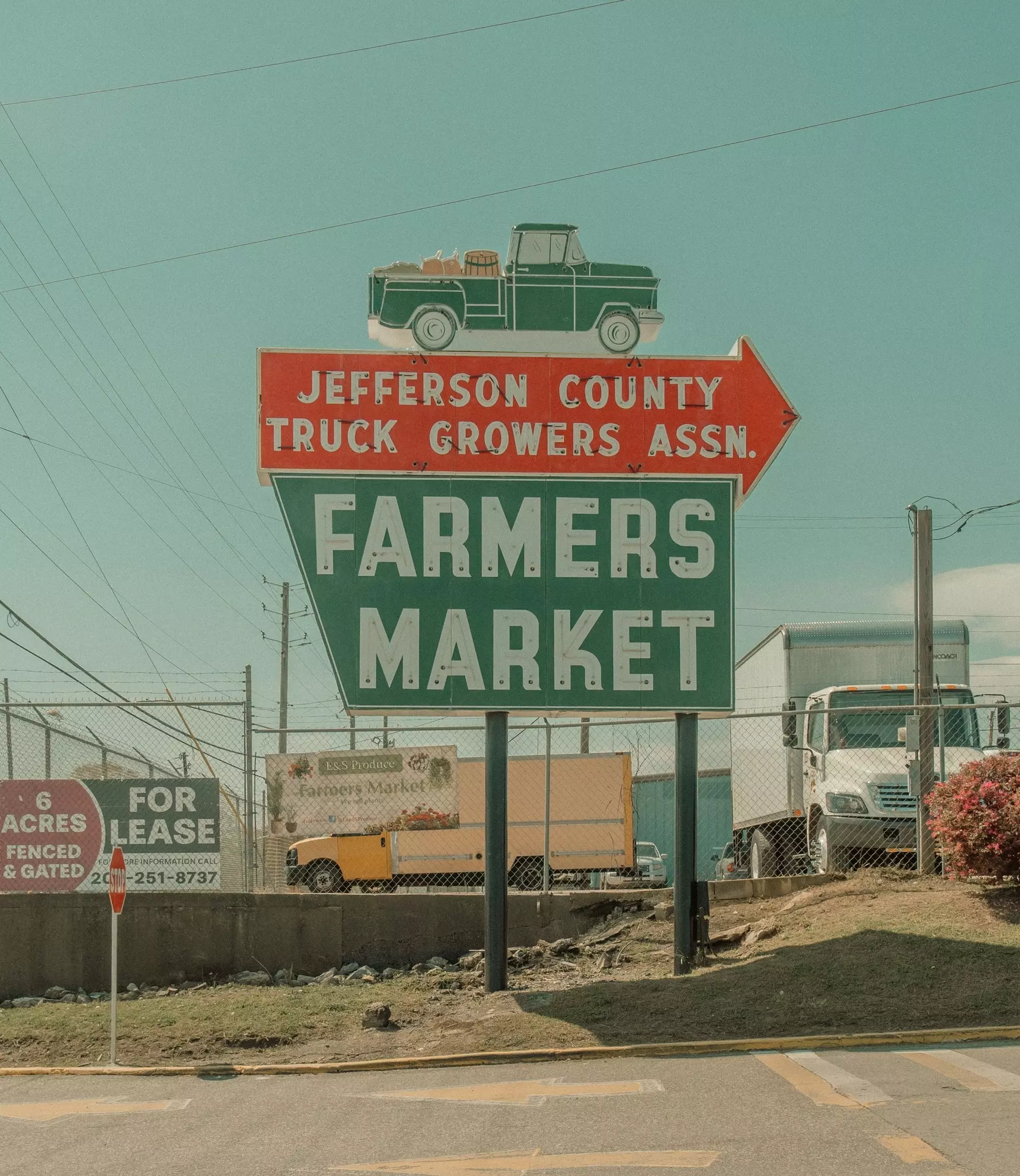 Restored neon sign for the Jefferson County Truck Growers Association Farmers Market in Birmingham, Alabama.