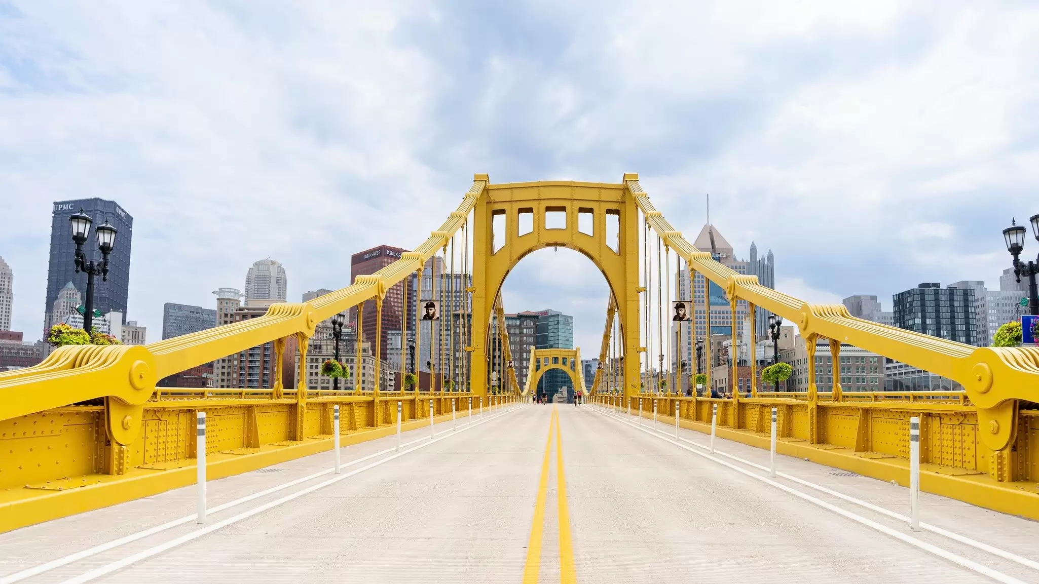 View across the Roberto Clemente bridge to Downtown Pittsburgh. Anthem Video for Lonely Planet