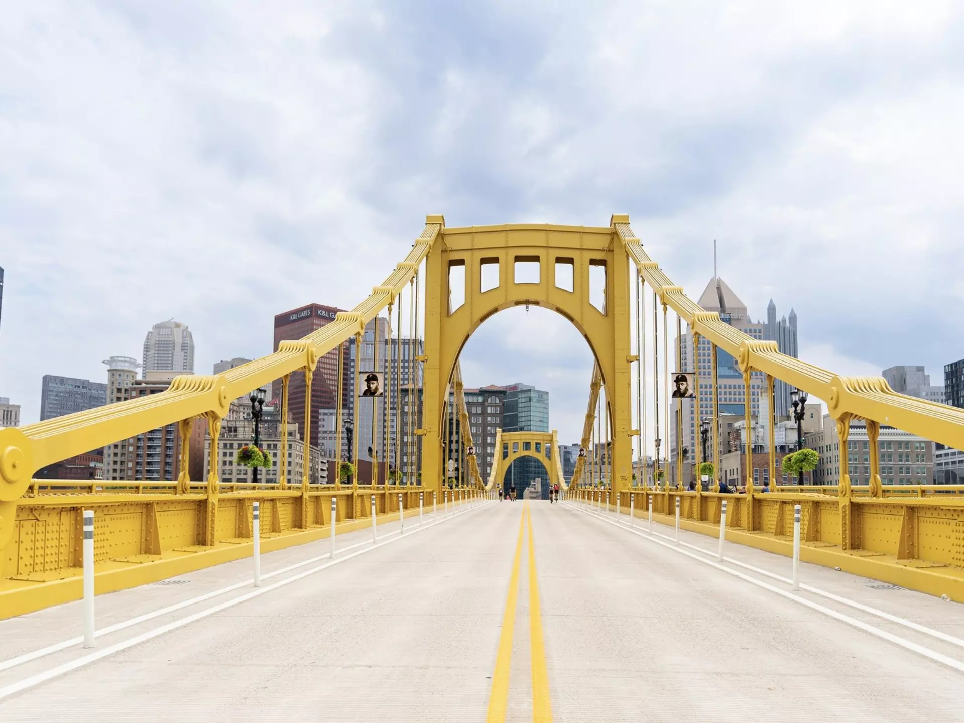 View across the Roberto Clemente bridge to Downtown Pittsburgh. Anthem Video for Lonely Planet