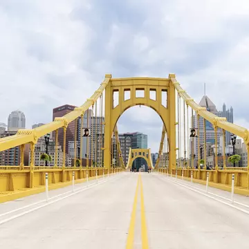 View across the Roberto Clemente bridge to Downtown Pittsburgh. Anthem Video for Lonely Planet
