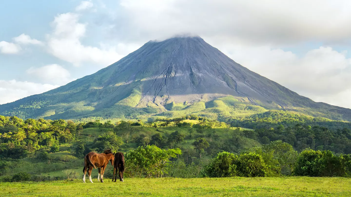 Arenal volcano landscape on a sunny day.