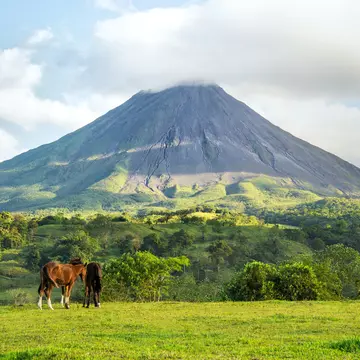 Arenal volcano landscape on a sunny day.