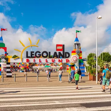Entrance to Legoland Amusement Park in Billund, Denmark. Legoland opened on 7 June 1968 and attracts about 2 million visitors annually.