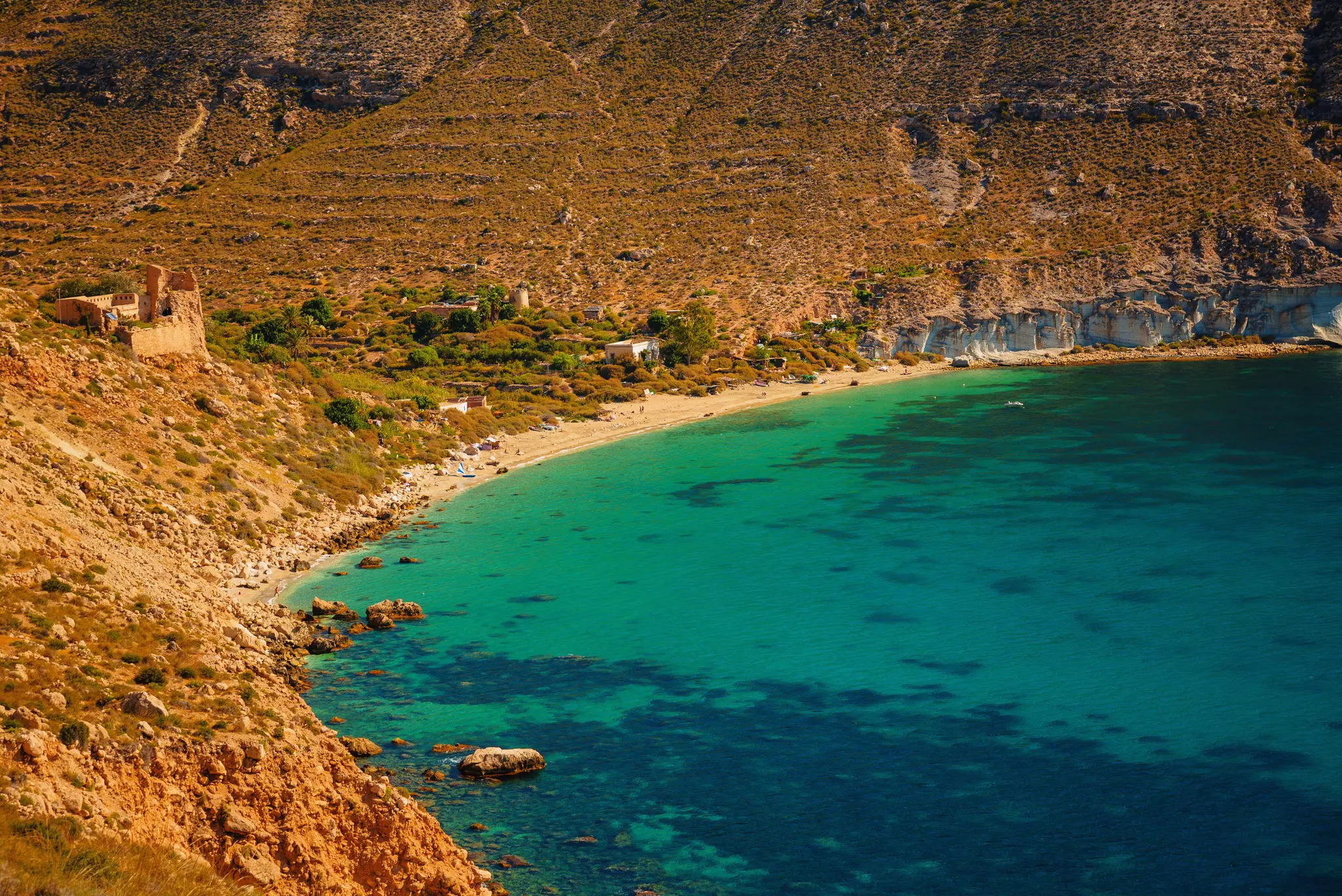 View of the San Pedro cove in the Natural park of Nijar-Cabo de Gata, Almeria, Spain.
