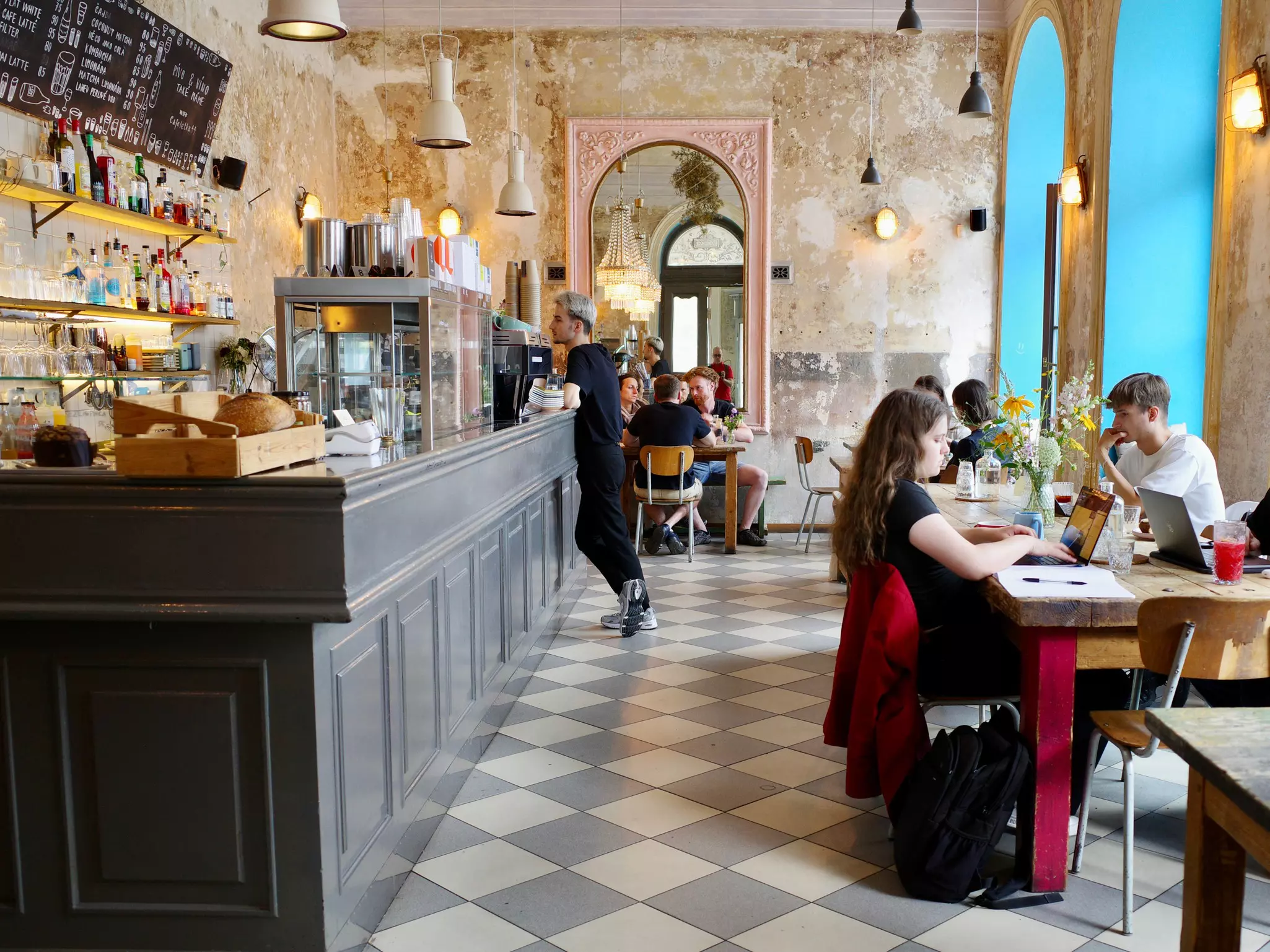 The beautiful, airy interior of Café Letka in Letná.
