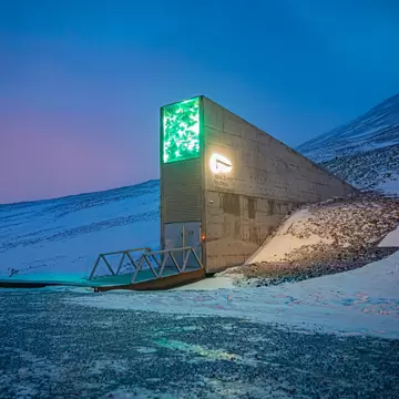 LONGYEARBYEN, SVALBARD, ARCTIC CIRCLE - NORWAY - NOVEMBER 18, 2021: Svalbard also known as Spitsbergen, or Spitzbergen, is a Norwegian archipelago in the Arctic Ocean. op Global Seed Vault; Shutterstock ID 2118503390; your: Kristen Parker; gl: 650...