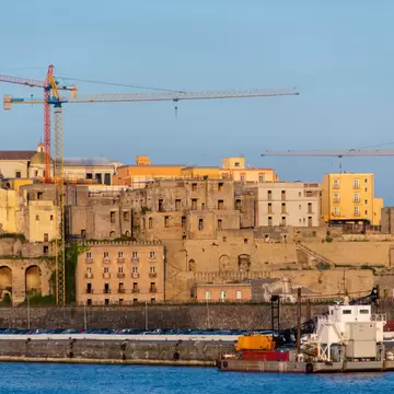 View of the Rione Terra – the historic quarter of Pozzuoli, a city near Naples, Italy – during sunset.