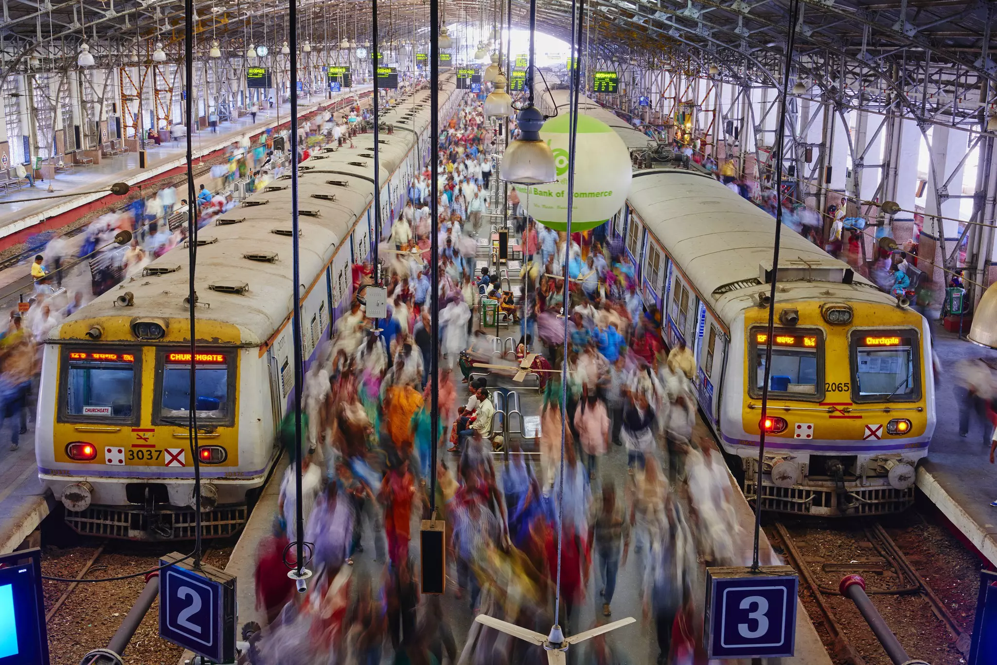 Passengers board trains at Mumbai's Chhatrapati Shivaji Maharaj Terminus.