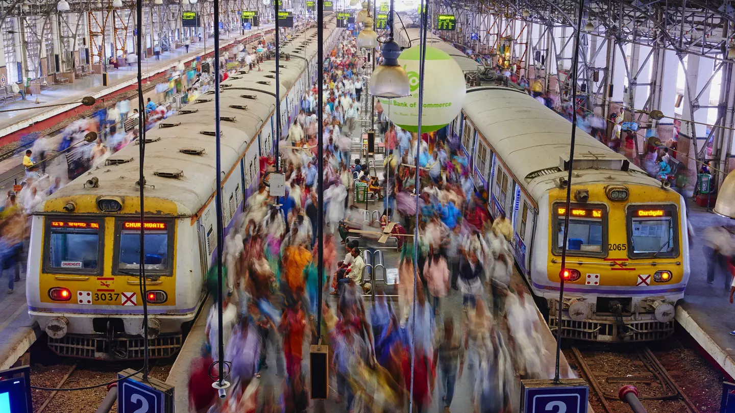 Passengers board trains at Mumbai's Chhatrapati Shivaji Maharaj Terminus.