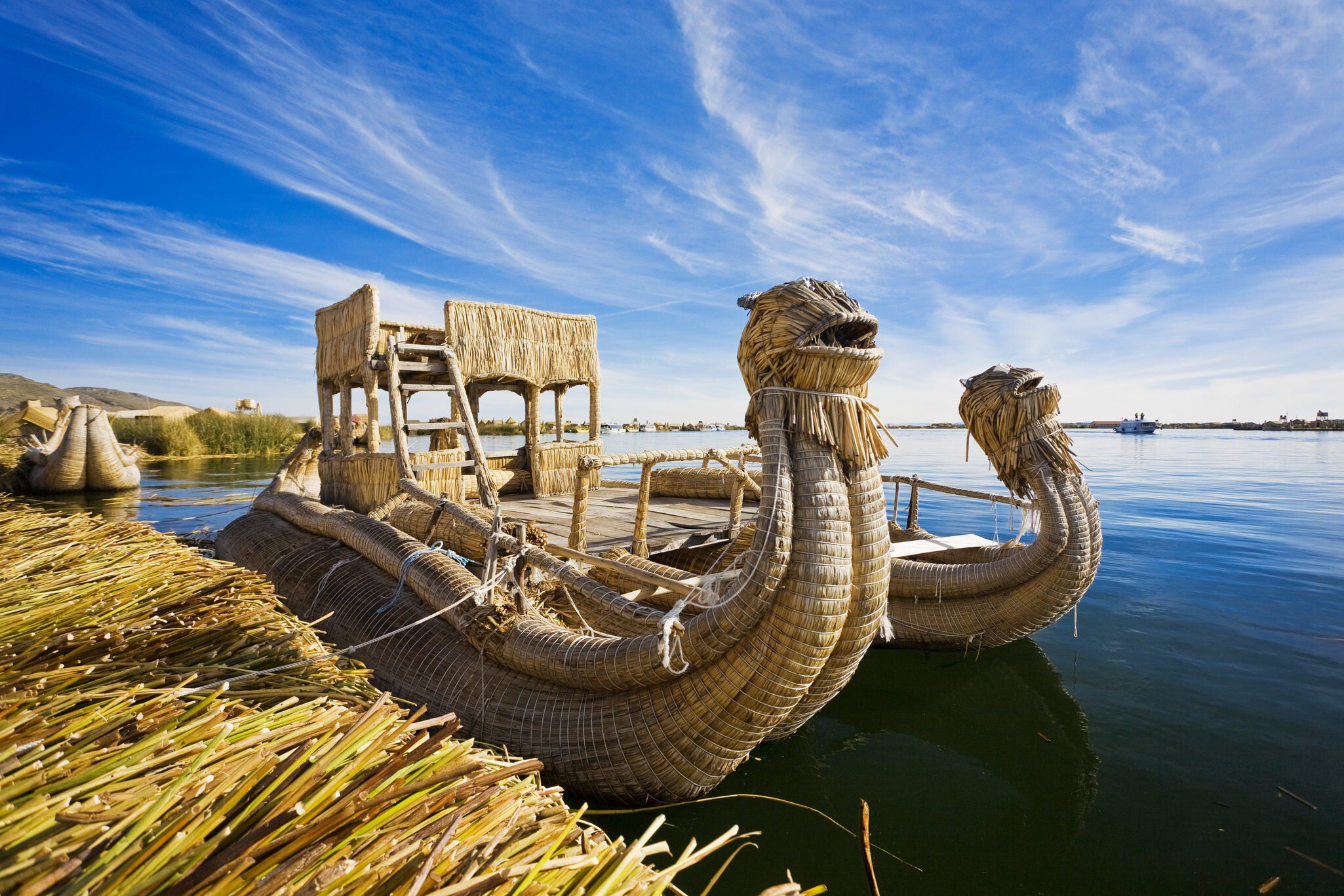 Reed boat on Lake Titicaca.