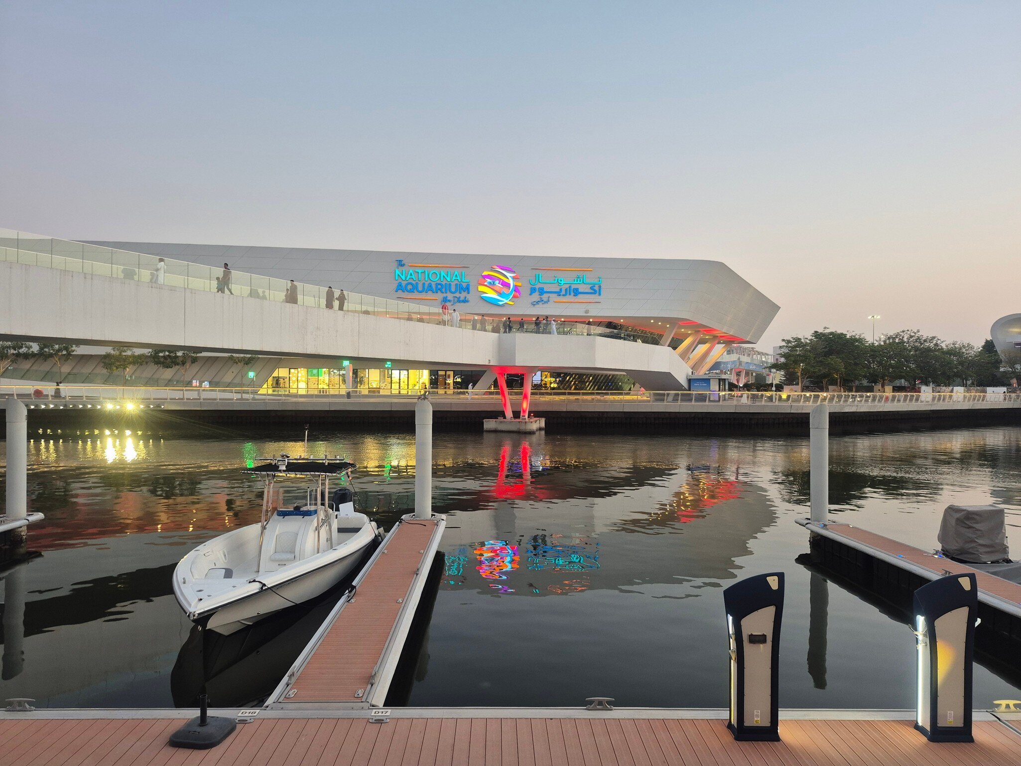Abu Dhabi,  UAE  - 14 of June 2025. Small boat tighten at the marina opposite of the National Aquarium at Al Qana, License Type: media, Download Time: 2026-06-17T14:53:07.000Z, User: pinkjozie64, Editorial: true, purchase_order: 56530 - Guidebooks, job: Global Publishing WIP, client: DUBAI & ABU DHABI 12, other: Jo-anne Riddell