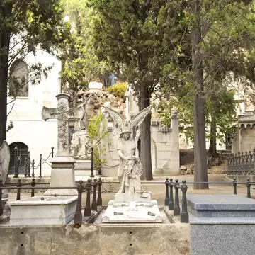 Graves in the Montjuïc Cemetery, located on one of the rocky slopes of Montjuïc hill in Barcelona, Spain.