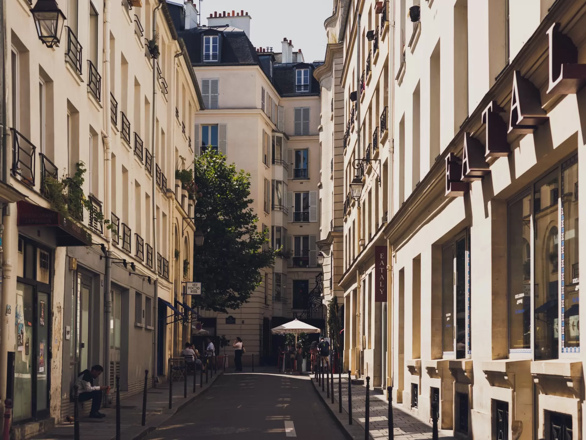 A quiet street in Paris lined with classic French style buildings