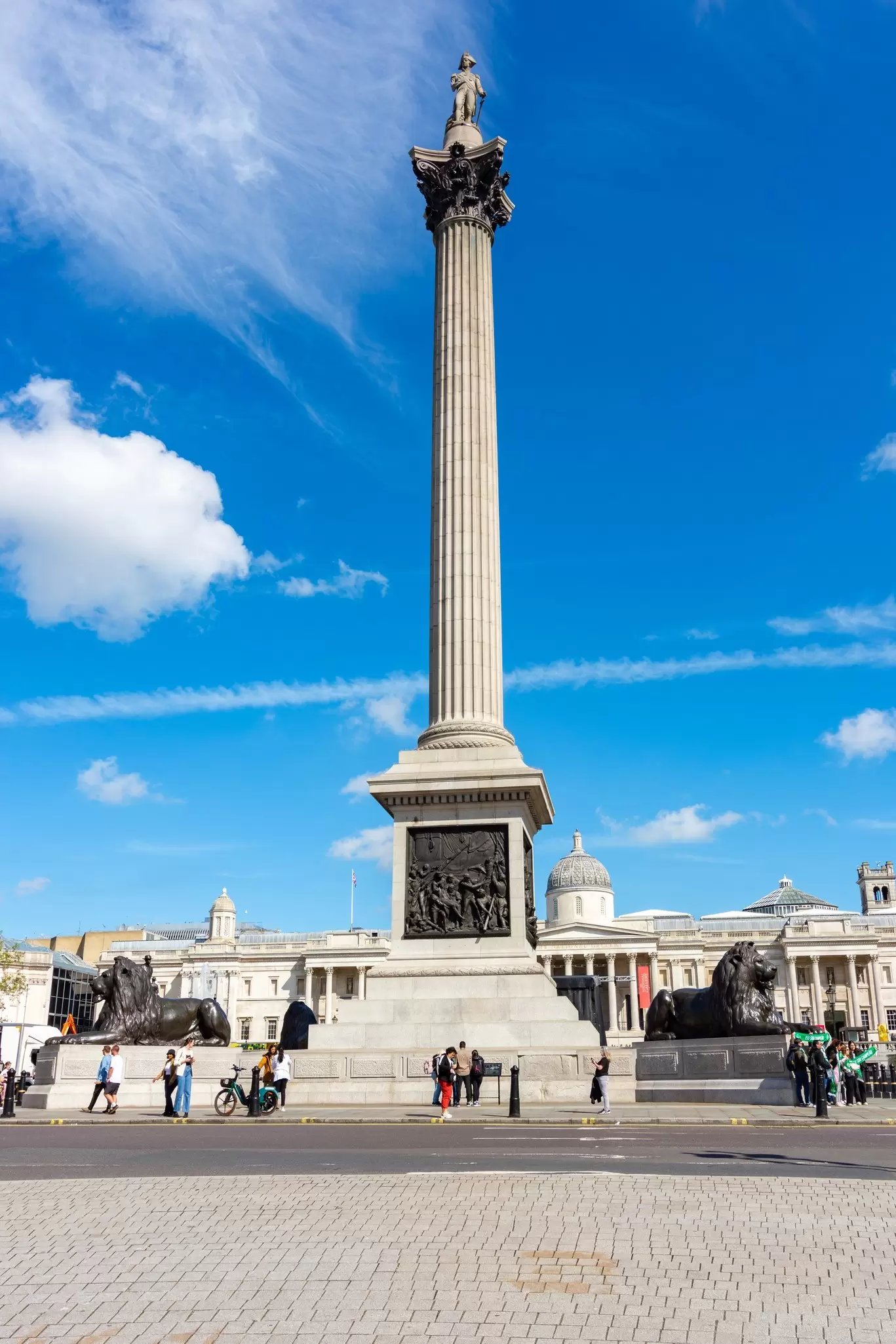 View of Nelson's Column and the National Gallery on Trafalgar Square in London, UK.