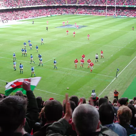 Crowd watching the rugby between Wales & Italy at the Principality Stadium