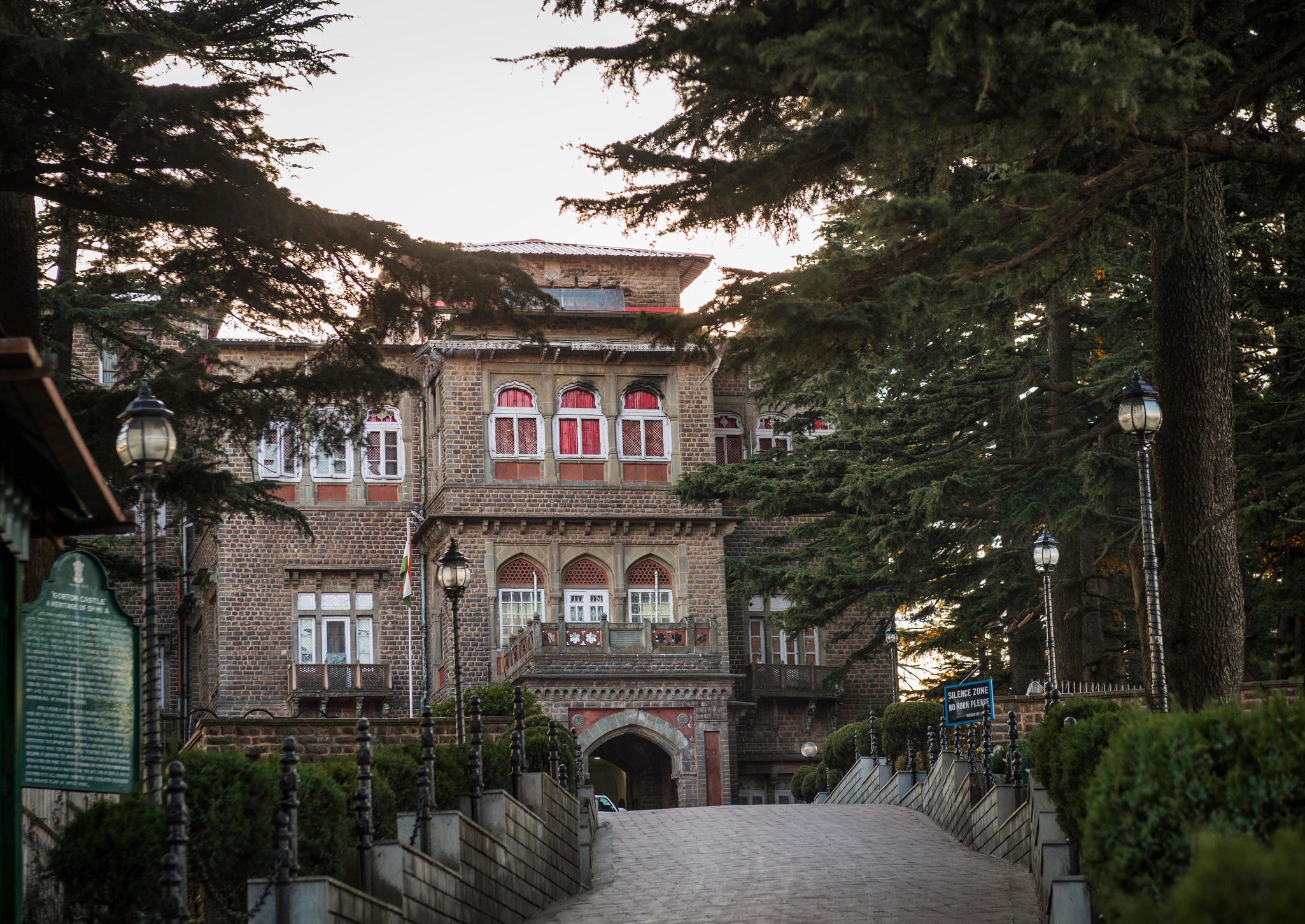 Exterior of Gorton Castle, formerly the government secretariat, on The Ridge, Shimla, Himachal Pradesh, India.