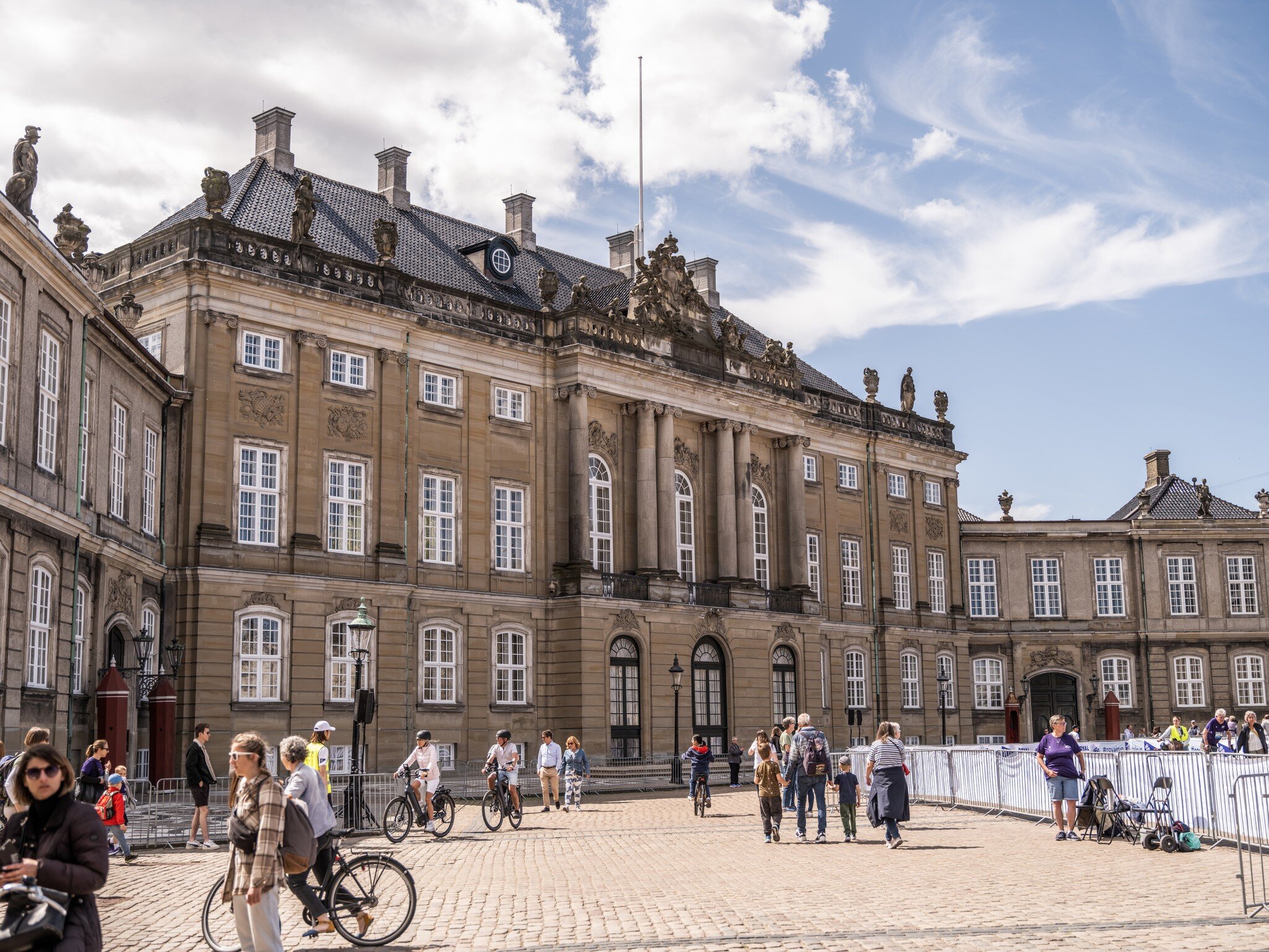 Exterior view of the Amalienborg Slot palaces in central Copenhagen, Denmark.