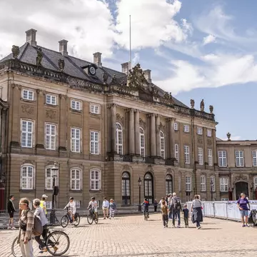 Exterior view of the Amalienborg Slot palaces in central Copenhagen, Denmark.