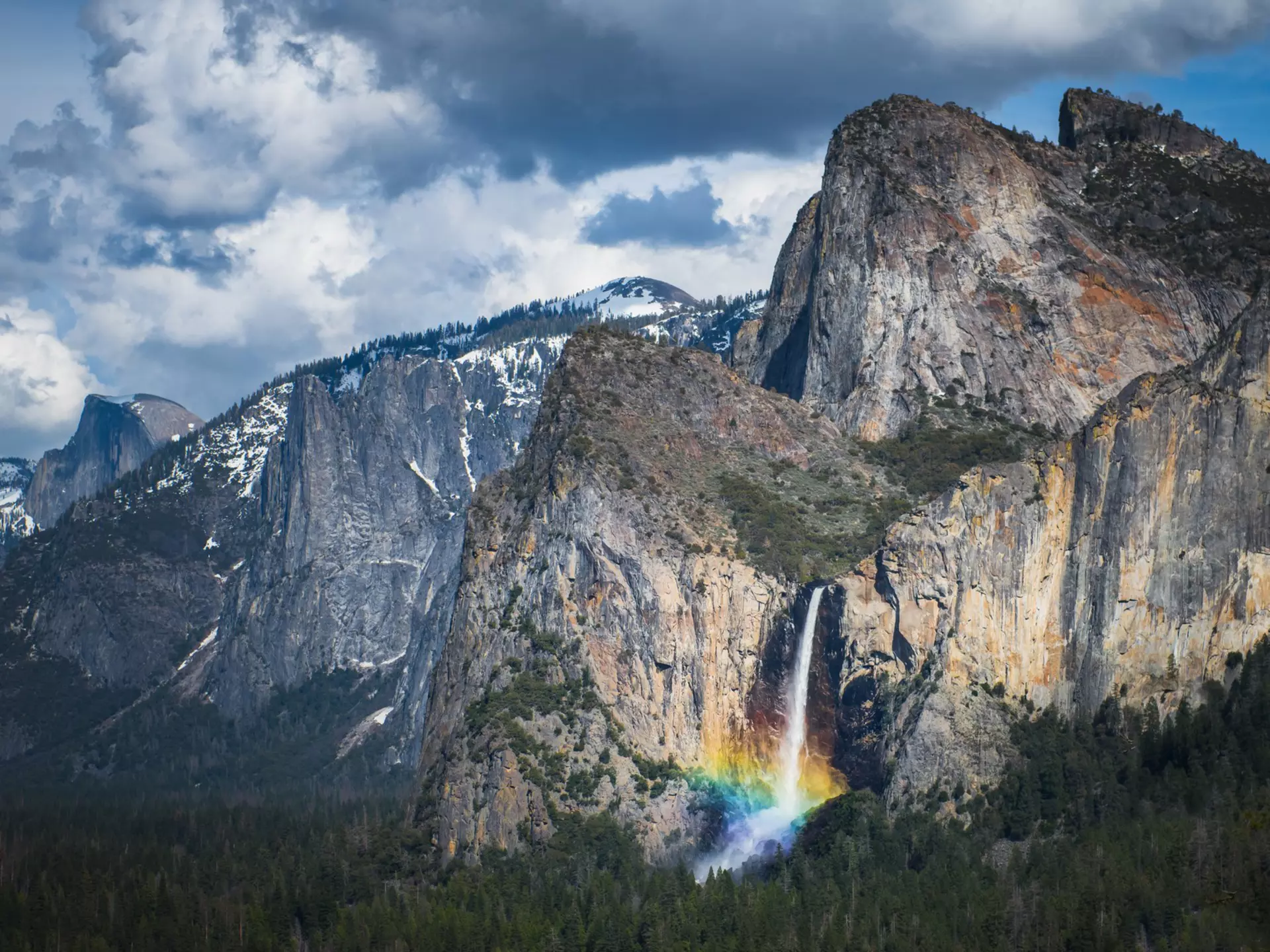 A rainbow just off Bridal Veil Falls in California's Yosemite National Park
