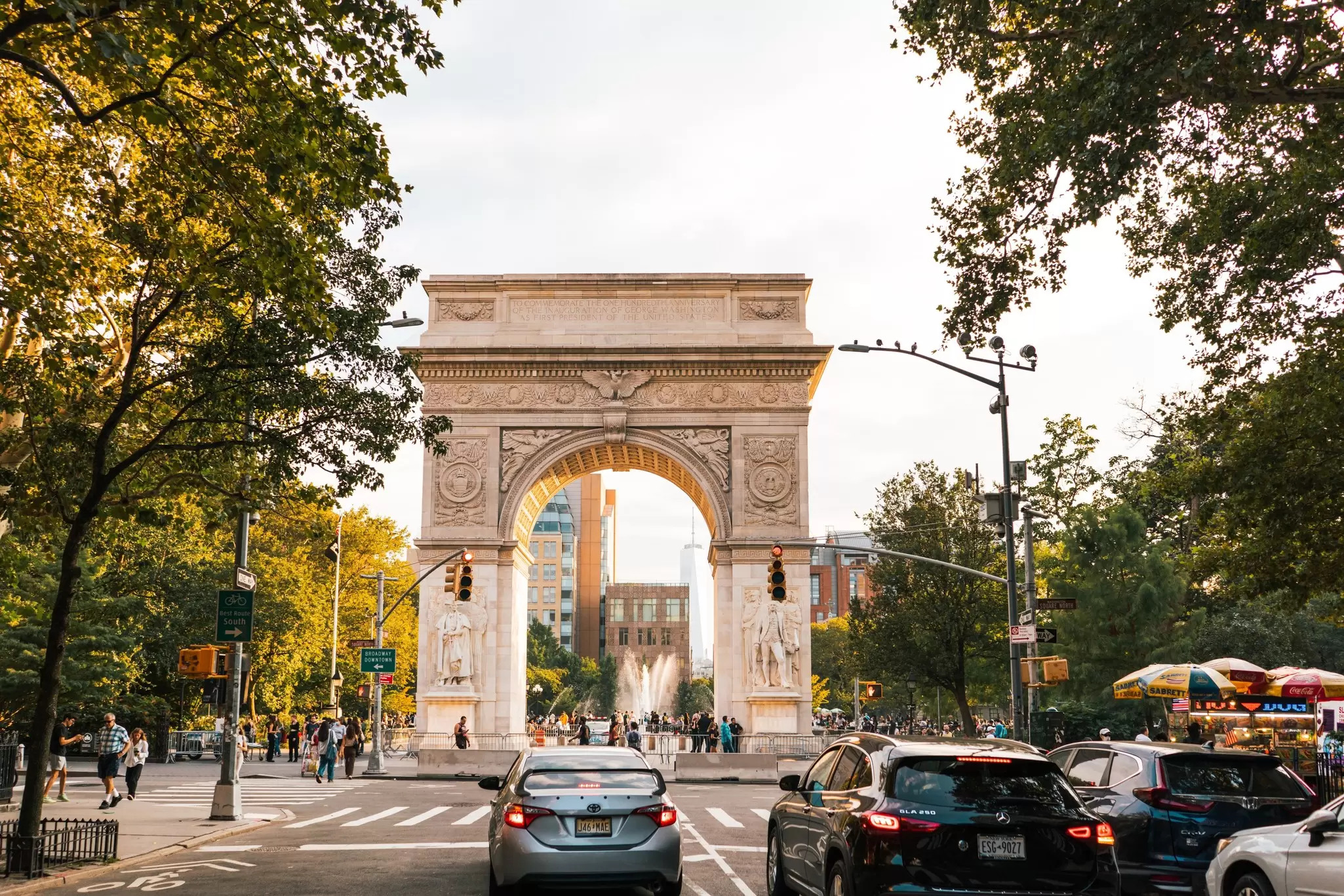 Summer evening at Washington Square Park in Manhattan.