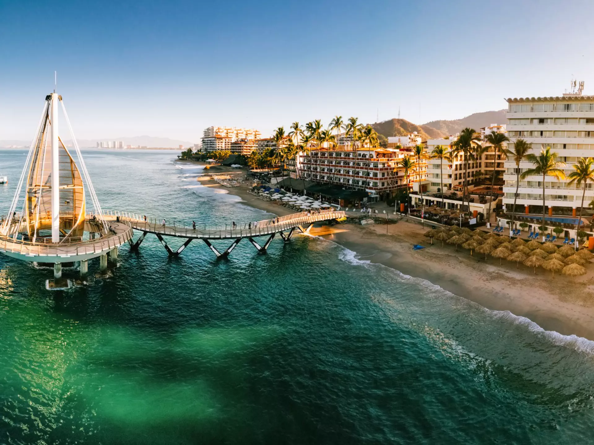 Panoramic Aerial View of Puerto Vallarta Skyline in Mexico.