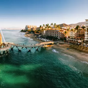 Panoramic Aerial View of Puerto Vallarta Skyline in Mexico.