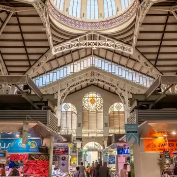 Inside view of the Mercado Central in Valencia, Spain.